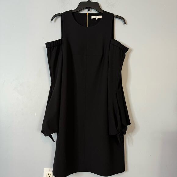 Tibi Women's Tie Sleeve Cold Shoulder Crepe Mini Dress Crew Neck Black Size 8 - Picture 3 of 16